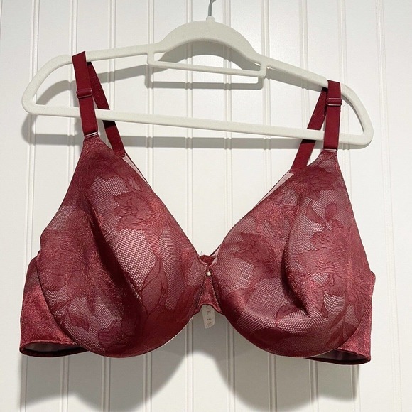 Cacique Burgundy Lace Lightly Lined Full Coverage Underwire Bra 44C - Picture 1 of 5
